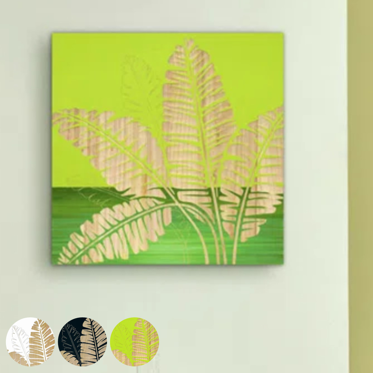 アートパネル ウッドスカルプチャーアート 60×60cm バナナリーフ （ アート 木製 手彫り ウッドアート おしゃれ インテリア スカルプチャー ）