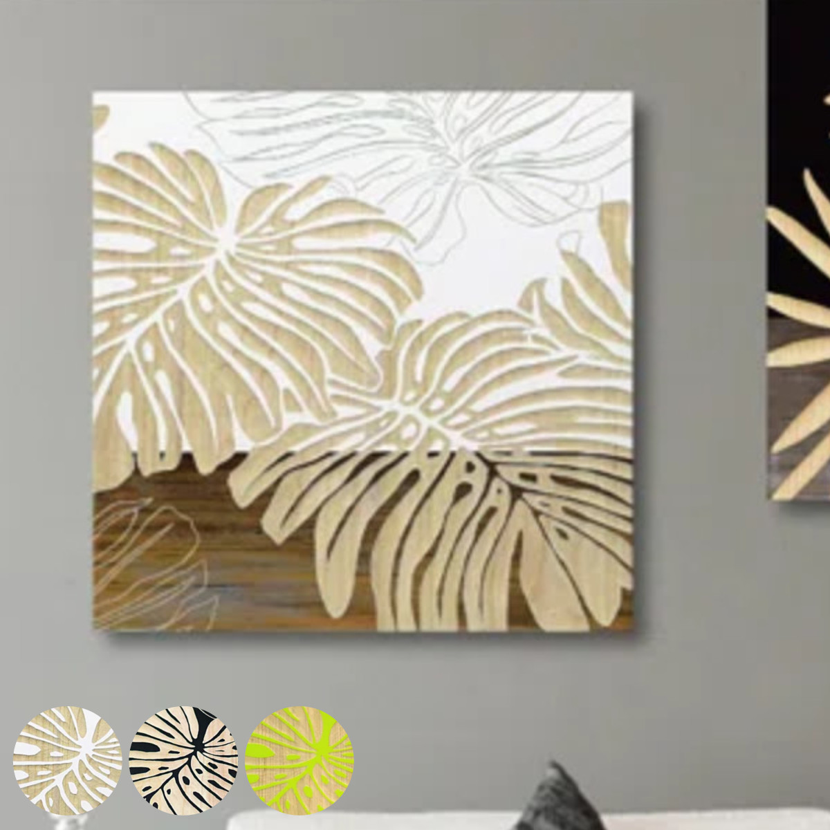 アートパネル ウッドスカルプチャーアート 60×60cm ワイルドモンステラ （ アート 木製 手彫り ウッドアート おしゃれ インテリア スカルプチャー ）