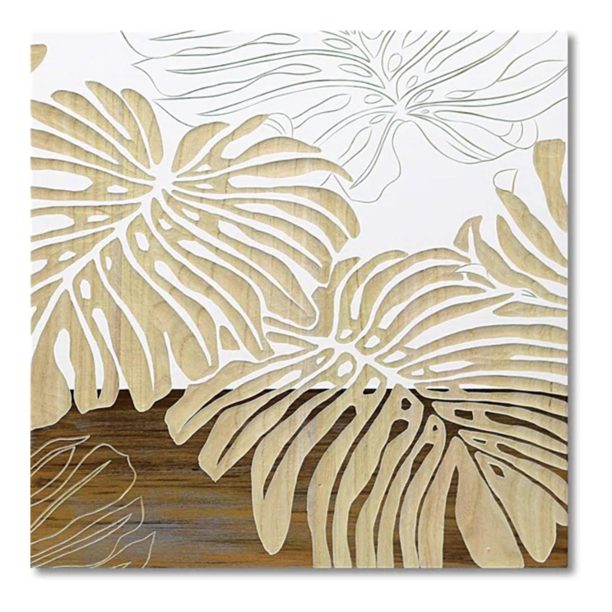 アートパネル ウッドスカルプチャーアート 60×60cm ワイルドモンステラ （ アート 木製 手彫り ウッドアート おしゃれ インテリア スカルプチャー ）