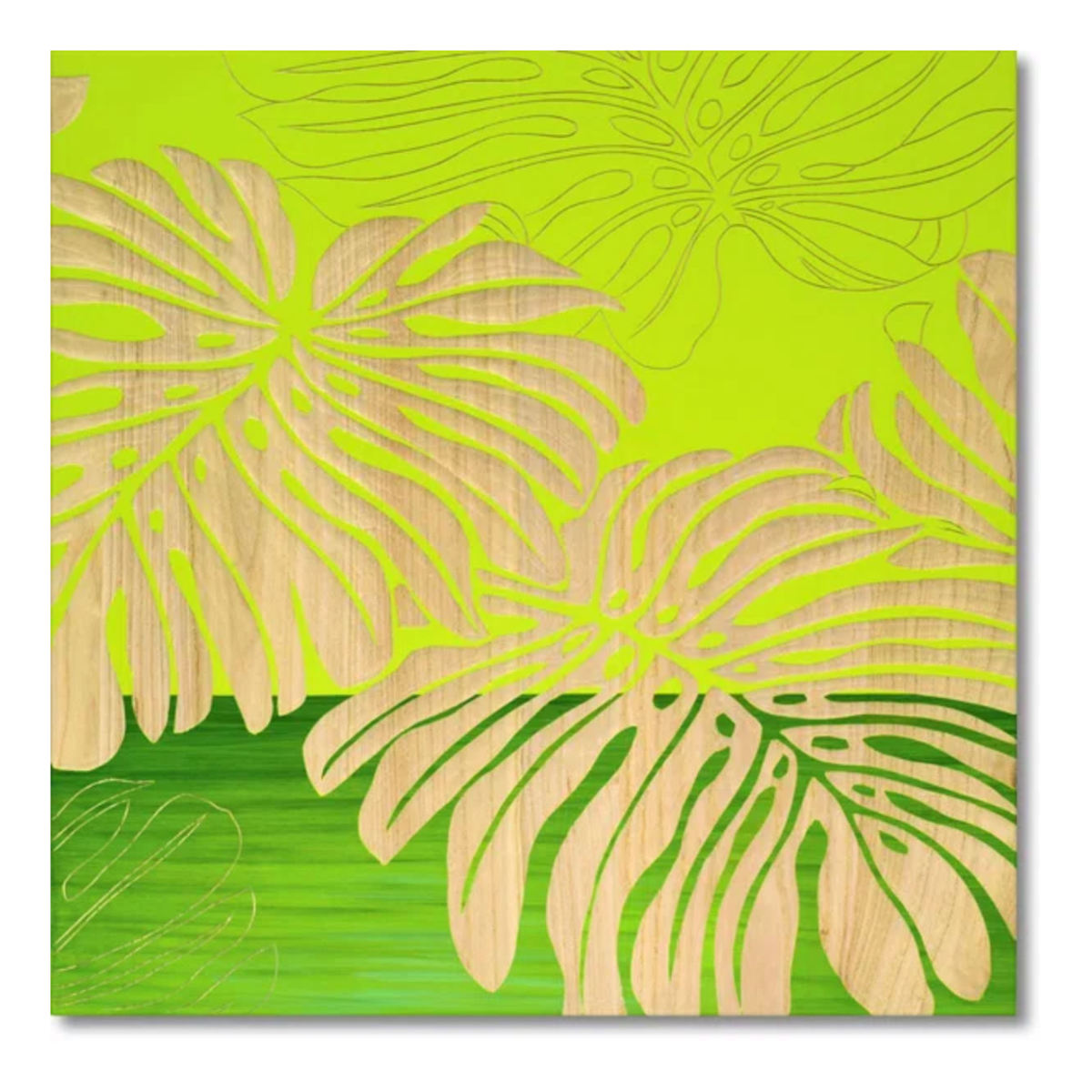 アートパネル ウッドスカルプチャーアート 60×60cm ワイルドモンステラ （ アート 木製 手彫り ウッドアート おしゃれ インテリア スカルプチャー ）