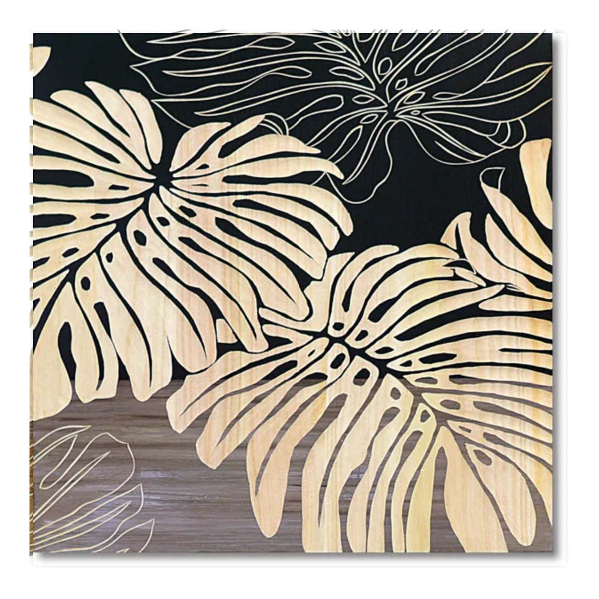 アートパネル ウッドスカルプチャーアート 60×60cm ワイルドモンステラ （ アート 木製 手彫り ウッドアート おしゃれ インテリア スカルプチャー ）
