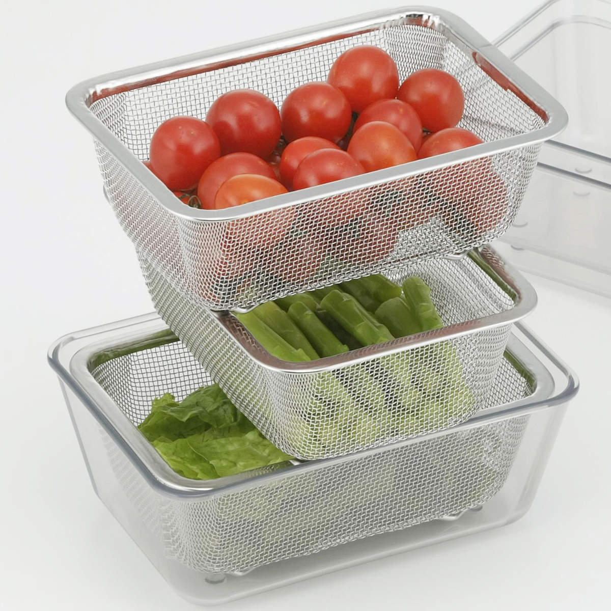 R クリア【UVカット1/2フルセット】※2セット 下村企販 耐熱クリアバット＆ザル 9点セット 蓋付き 日本製 （ 食洗機