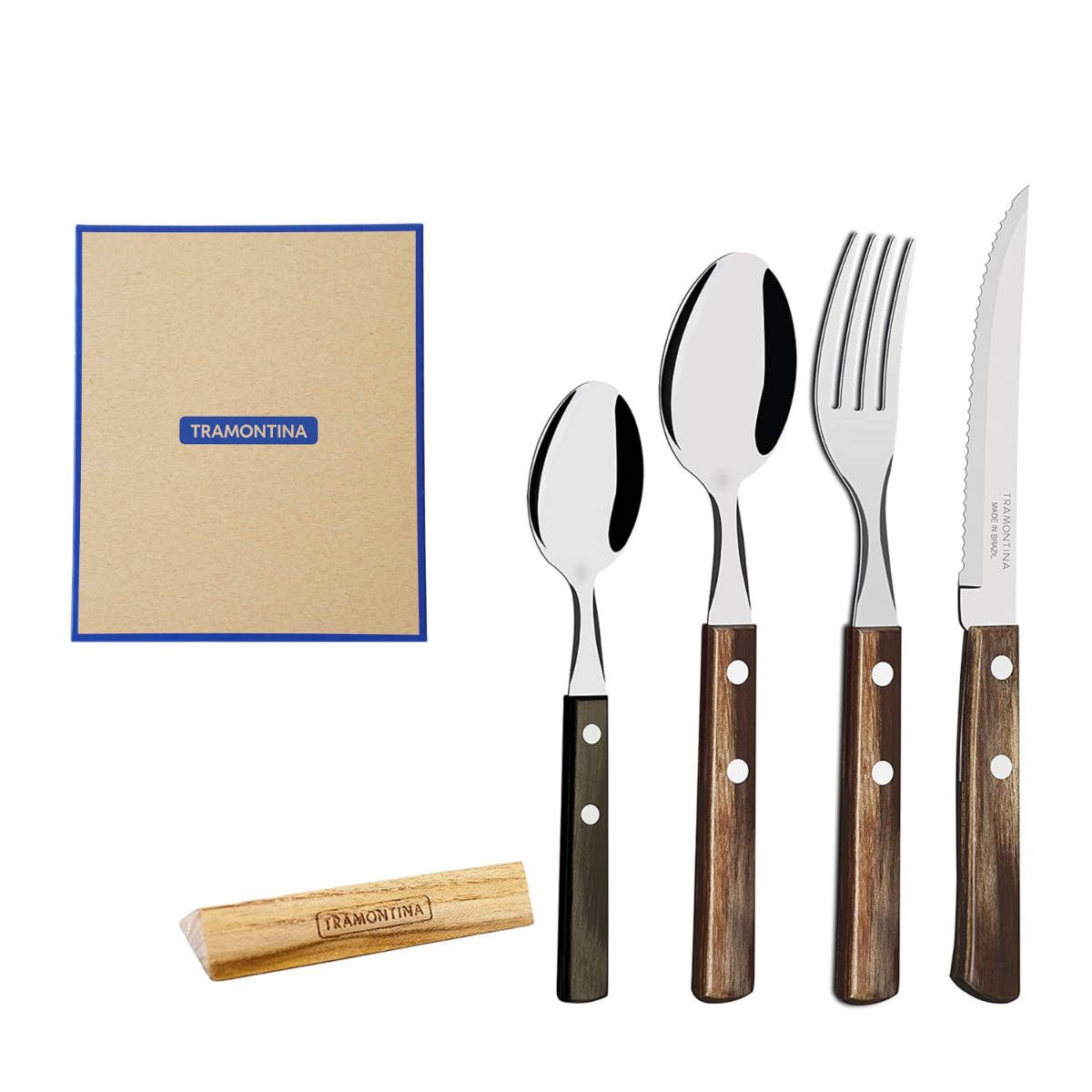 TRAMONTINA(トラモンティーナ) シェラスコ　丸ステーキ鉄板セット TRAMONTINA（トラモンティーナ） カトラリー4本&カトラリーレスト