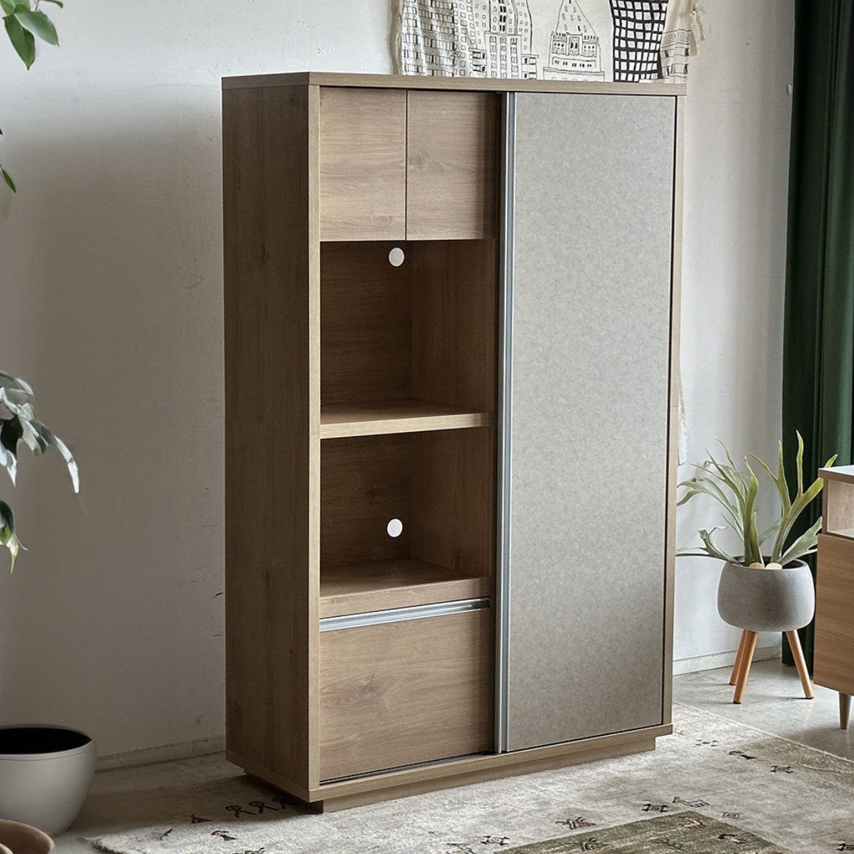 東馬（Tohma） 食器棚 幅118cm スライド扉 可動棚 大型レンジ対応 日本