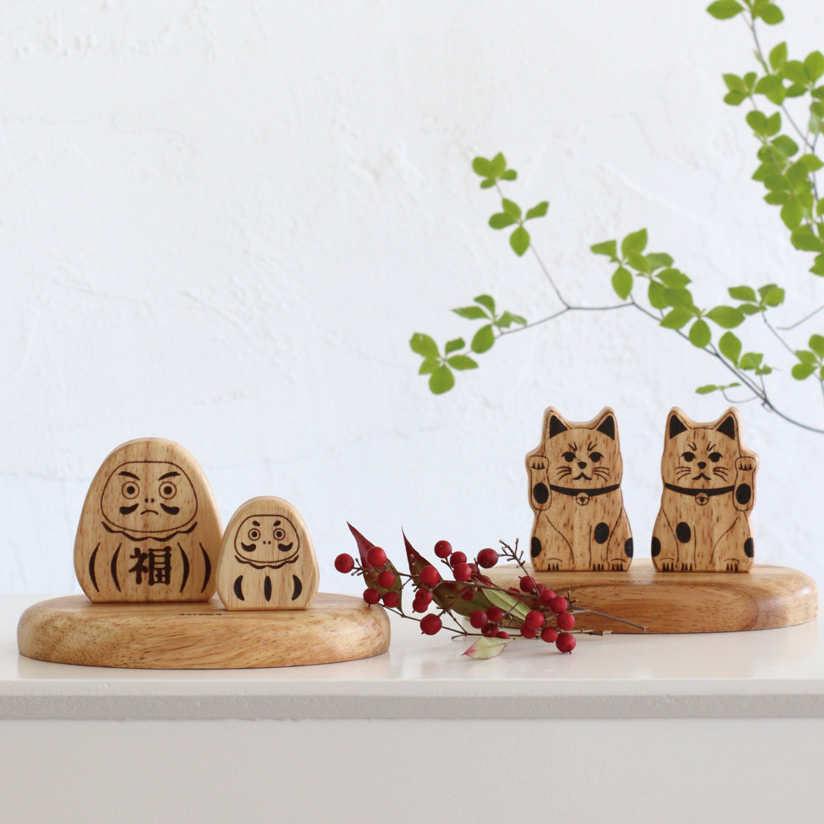 Creer オブジェ ナインマーケ ウッドオブジェ だるま 招き猫 （ 置き物