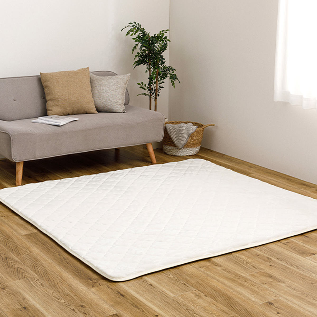 ラグ アンダーラグ セット ピターら 185×185cm メレンゲタッチ 下敷きラグ 2畳用 （ マット ラグマット カーペット 正方形 ズレない 床暖対応 ） | HAGiHARA | 17