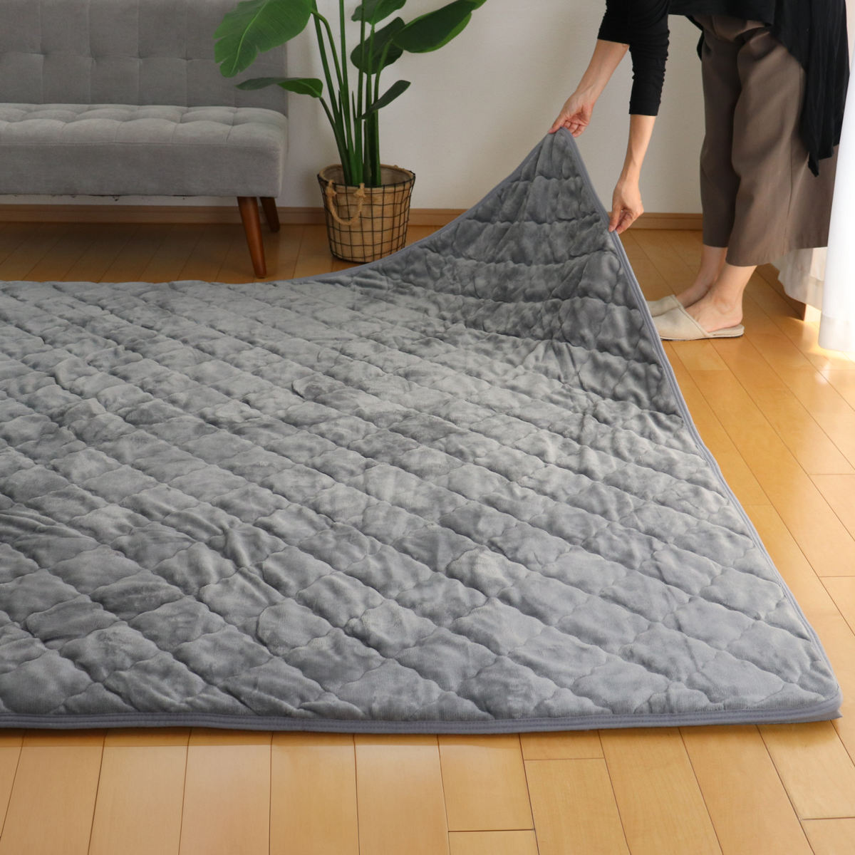 ラグ アンダーラグ セット ピターら 185×185cm メレンゲタッチ 下敷きラグ 2畳用 （ マット ラグマット カーペット 正方形 ズレない 床暖対応 ） | HAGiHARA | 19