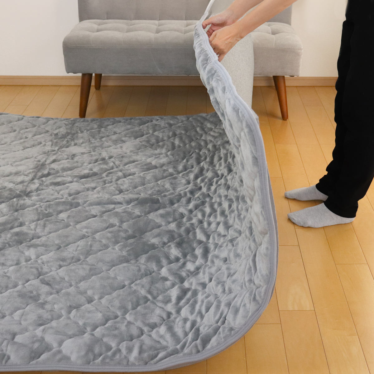 ラグ アンダーラグ セット ピターら 185×185cm メレンゲタッチ 下敷きラグ 2畳用 （ マット ラグマット カーペット 正方形 ズレない 床暖対応 ） | HAGiHARA | 11