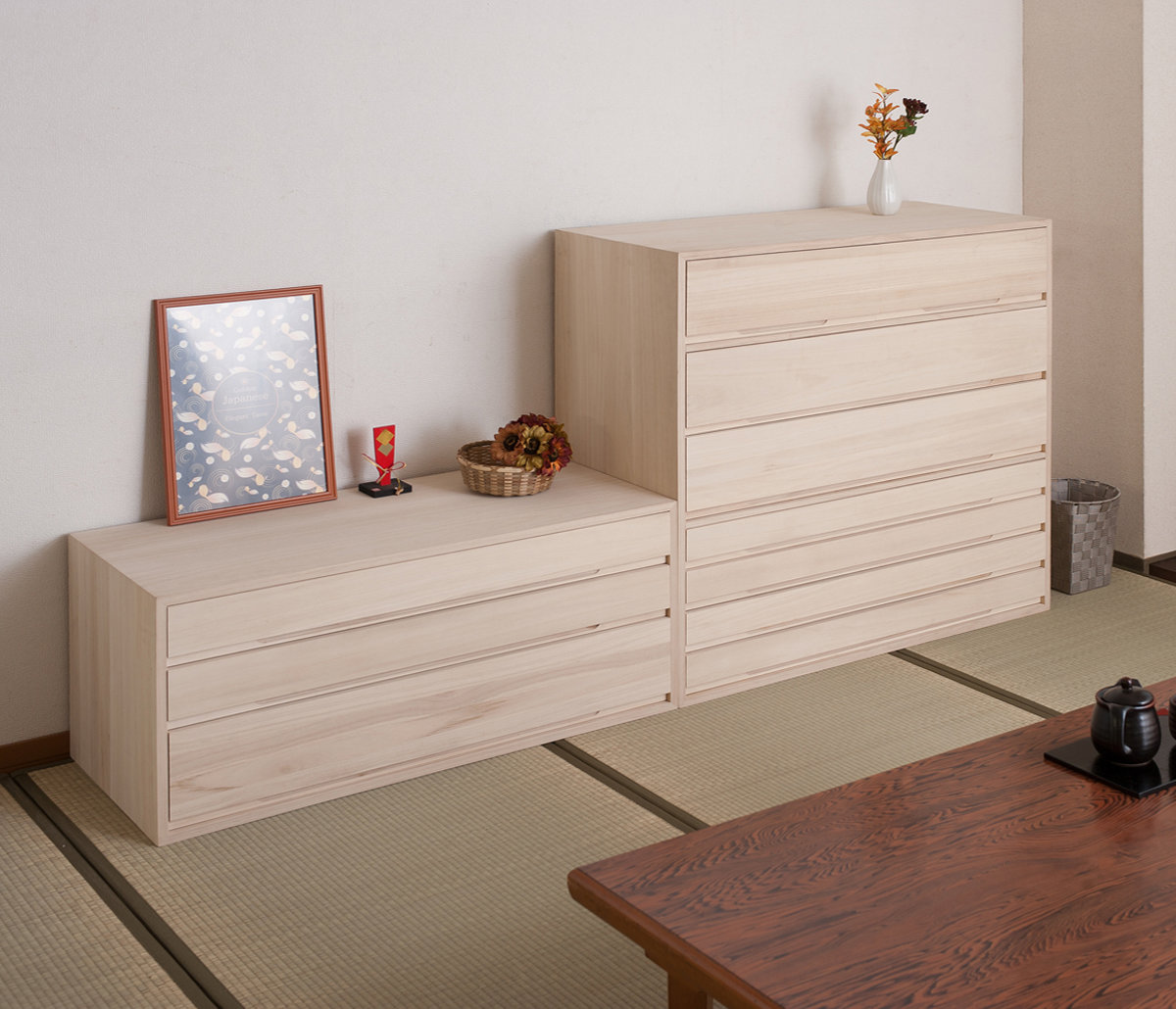 桐タンス 幅100.5cm 3段 組み合わせ 白木 無塗装 （ 桐 たんす 収納 木