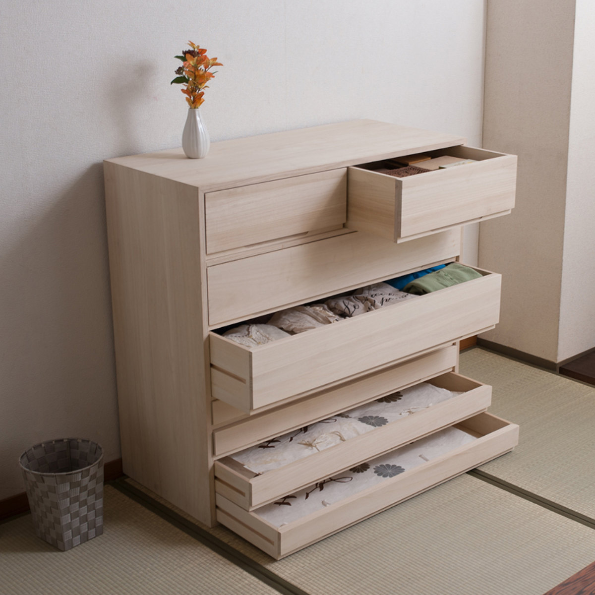 桐タンス 幅100.5cm 7段 組み合わせ 白木 無塗装 （ 桐 たんす 収納 木
