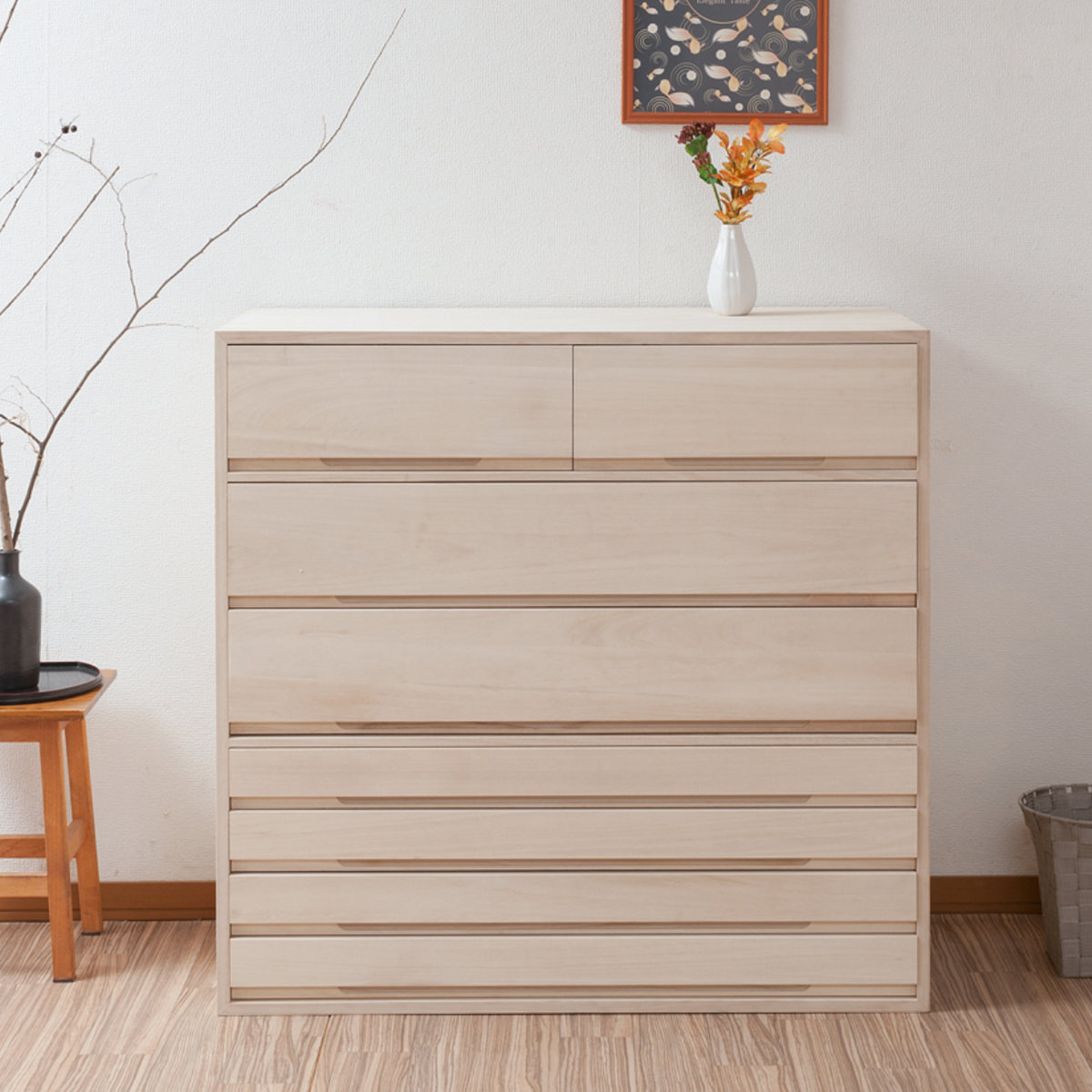 桐タンス 幅100.5cm 7段 組み合わせ 白木 無塗装 （ 桐 たんす 収納 木