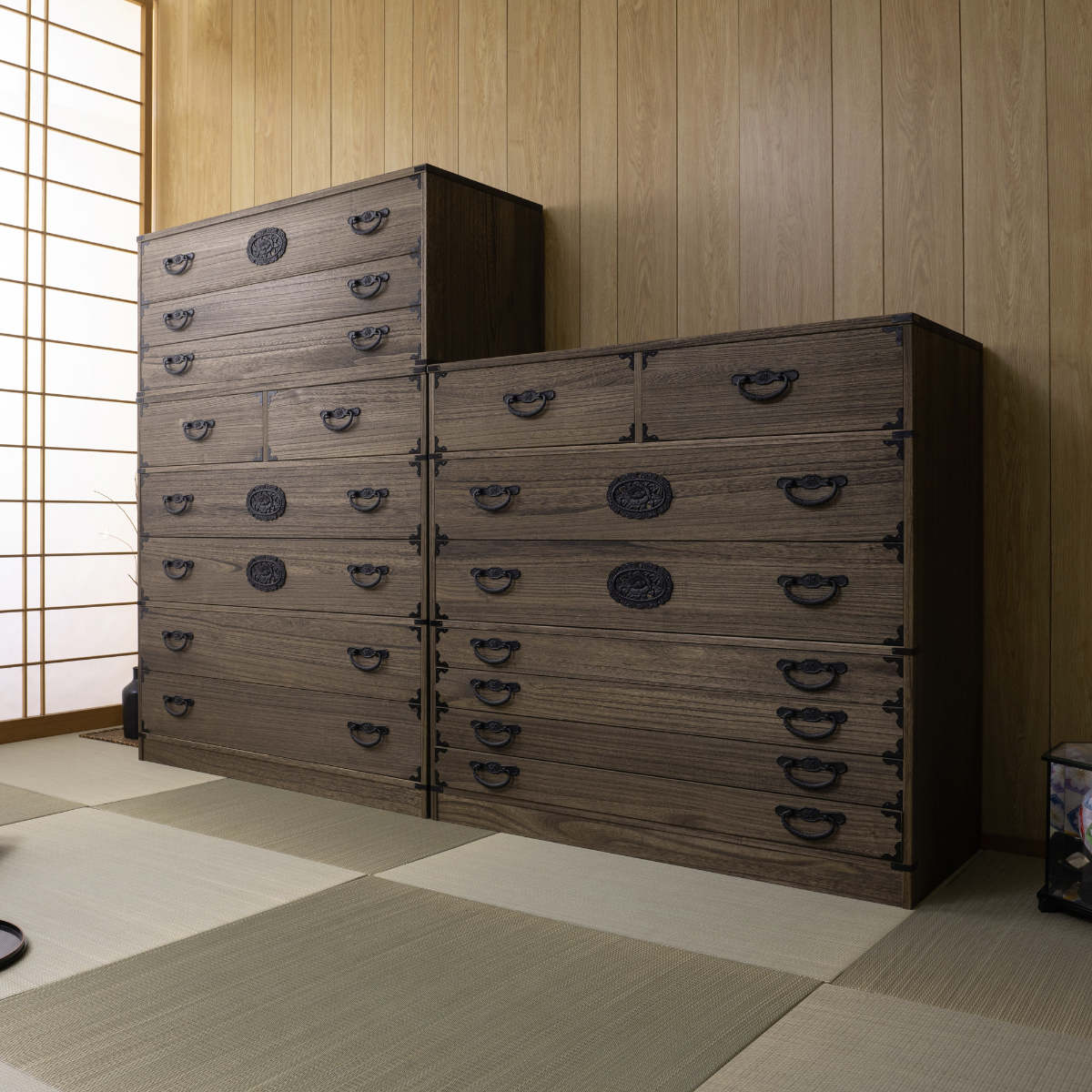 桐 民芸箪笥 幅99.5cm 5段 積み重ね 時代 （ たんす 収納 組み合わせ