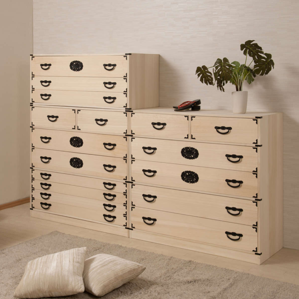 桐 民芸箪笥 幅100cm 3段 生地仕上げ 積み重ね 室町 （ たんす 収納