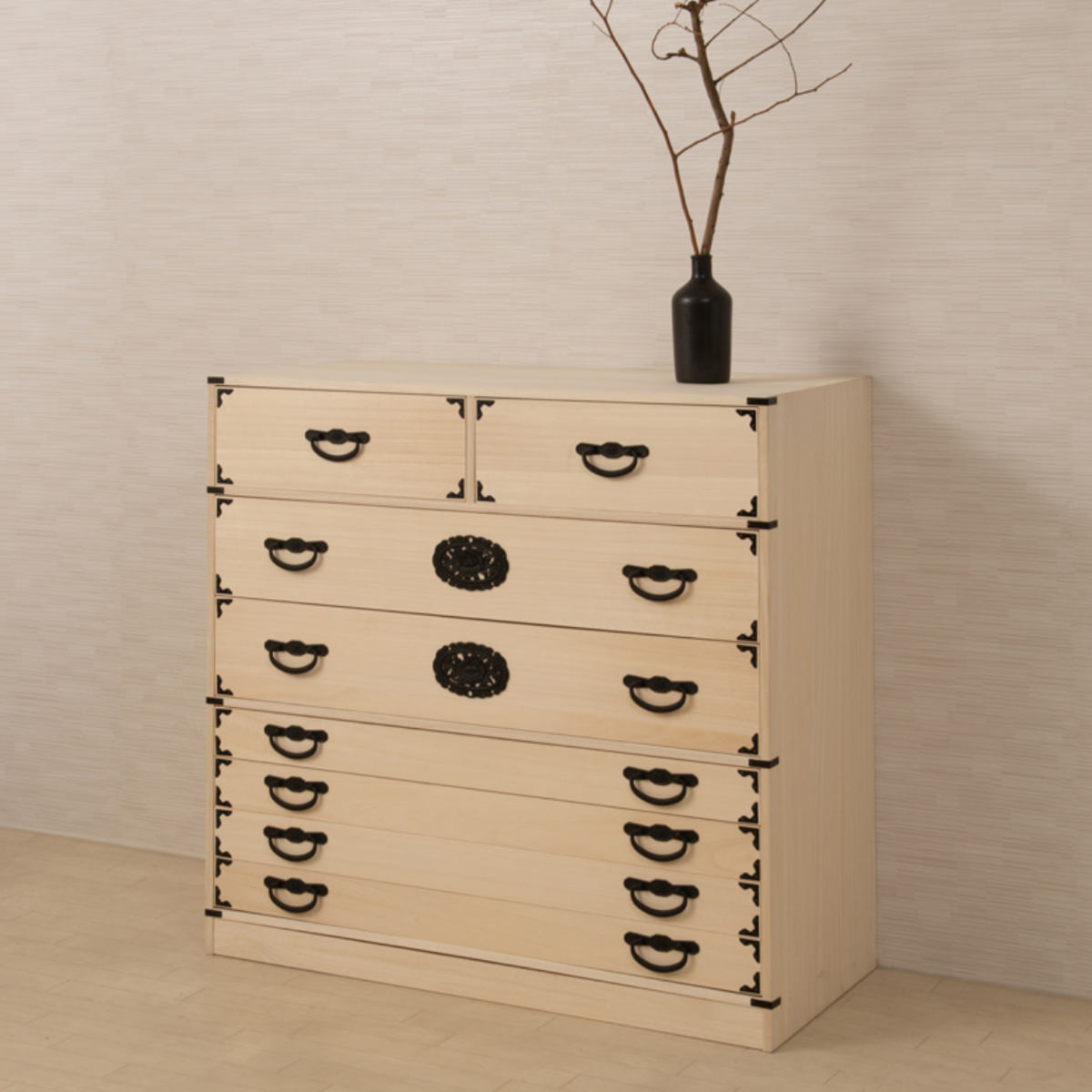 桐 民芸箪笥 幅100cm 7段 生地仕上げ 積み重ね 室町 （ たんす 収納