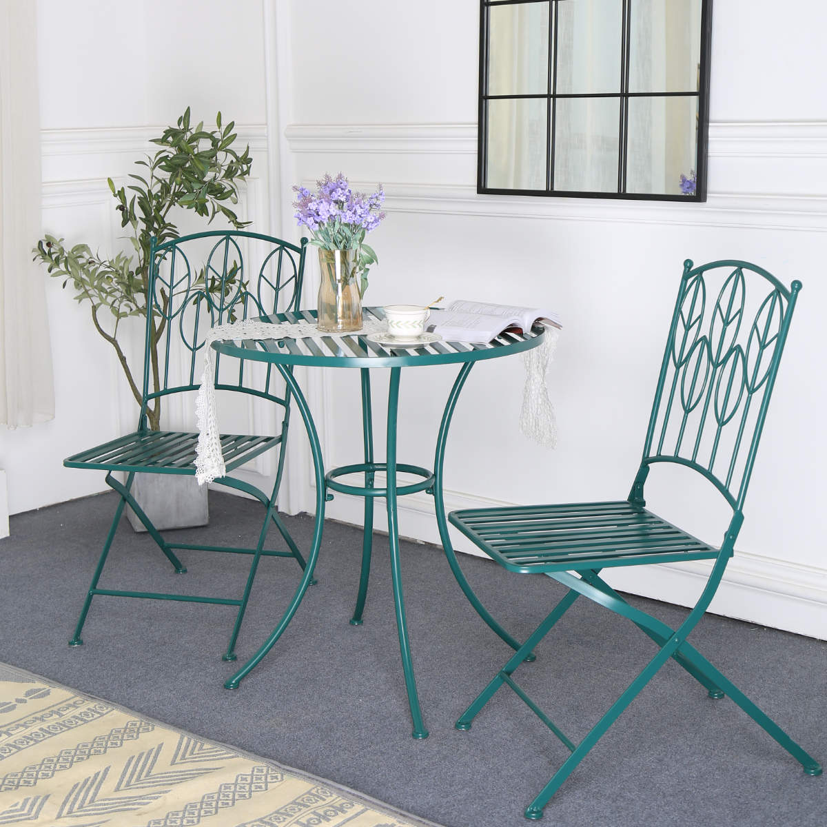 ラウンドテーブル アイアン製 Sunny Leaf サニーリーフ 3点セット