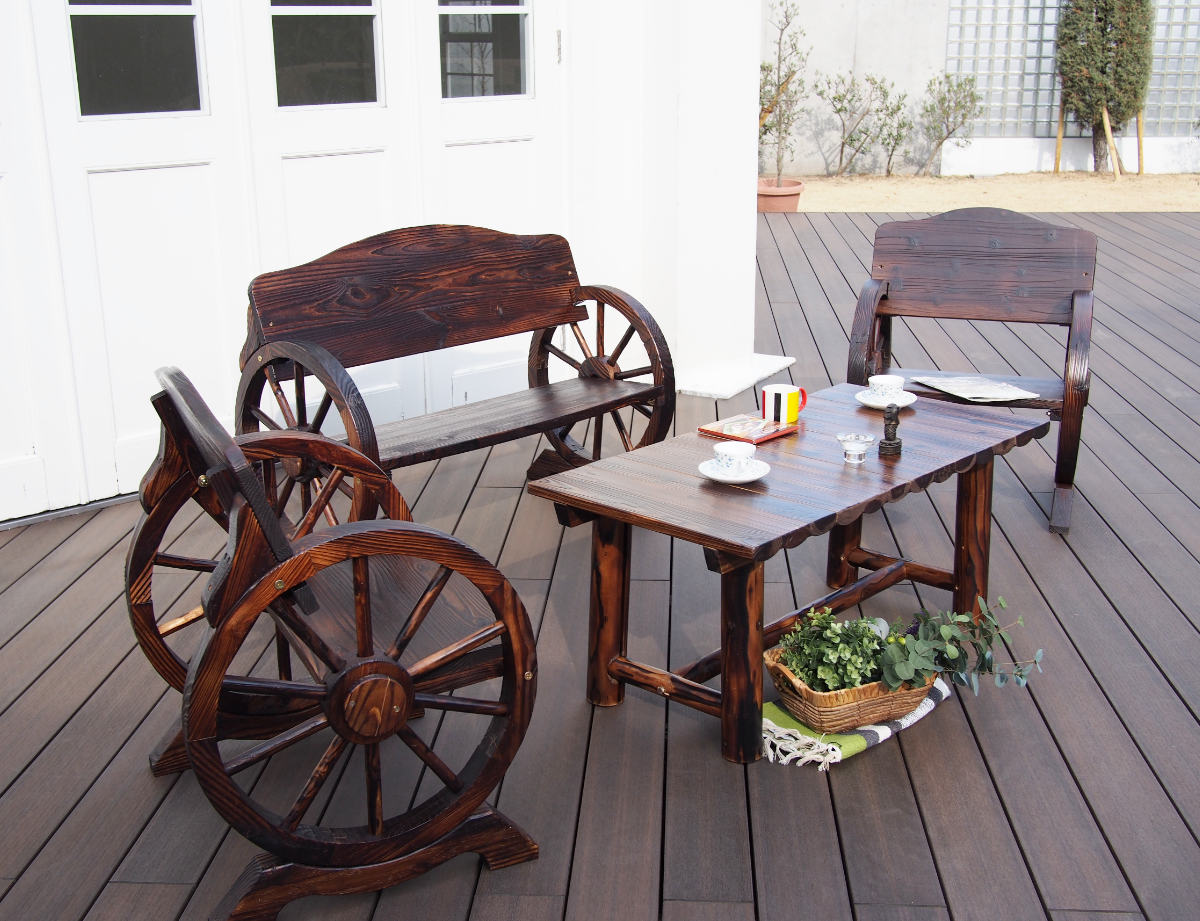 車輪ベンチ 幅110cm （ ベンチ 木製 屋外 ウッドチェア ウッドベンチ