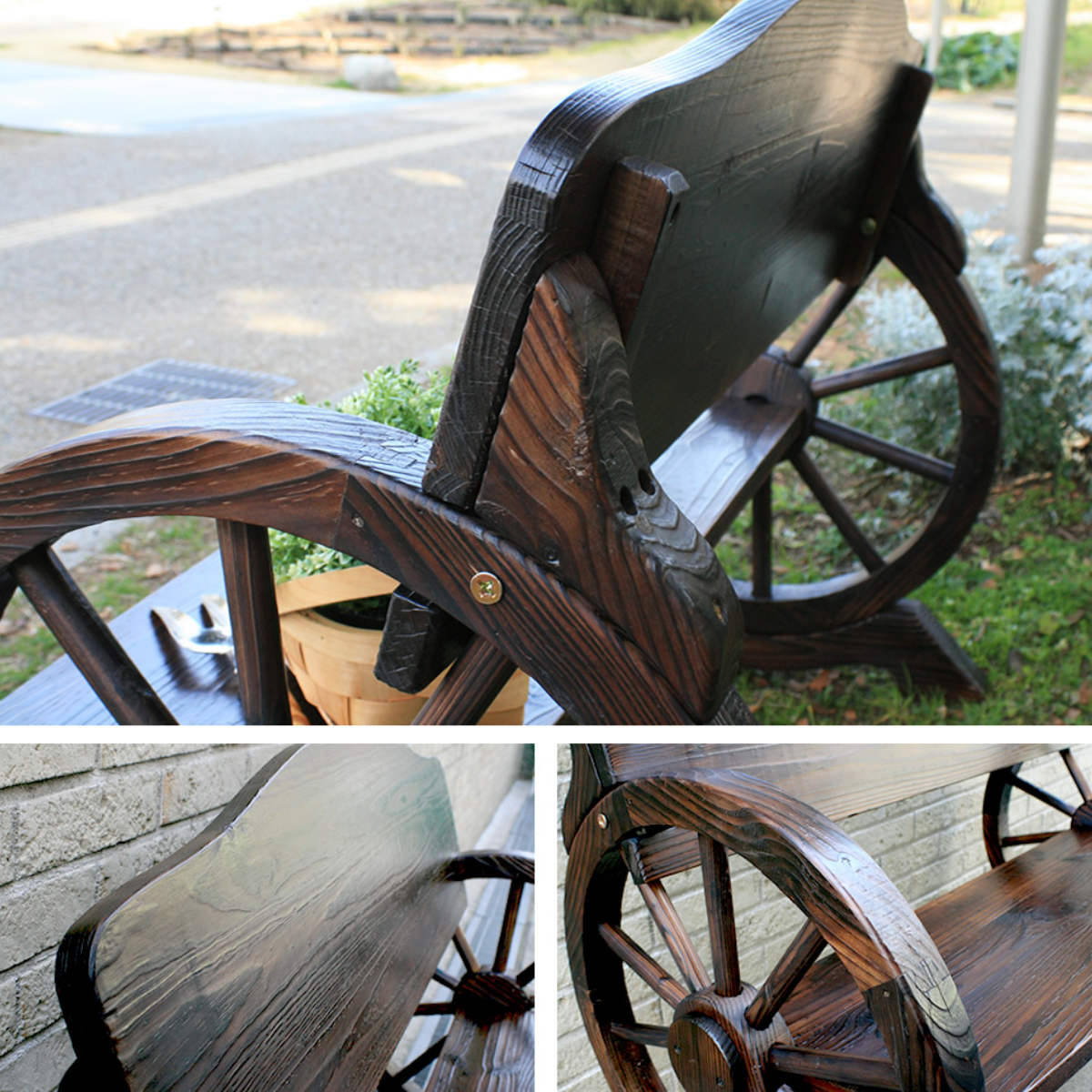 車輪ベンチ 幅110cm （ ベンチ 木製 屋外 ウッドチェア ウッドベンチ 