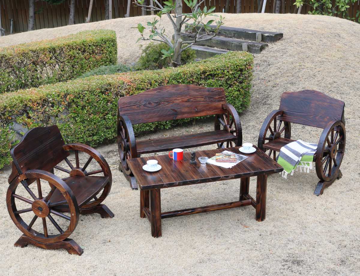 車輪ベンチ 幅110cm （ ベンチ 木製 屋外 ウッドチェア ウッドベンチ
