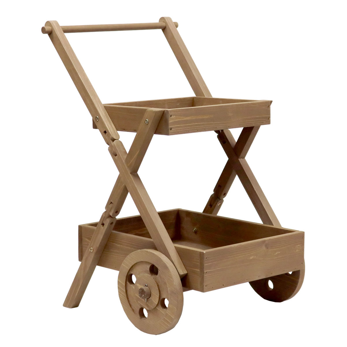 天然木製 ワゴン型 プランタースタンド （ フラワースタンド ワゴン