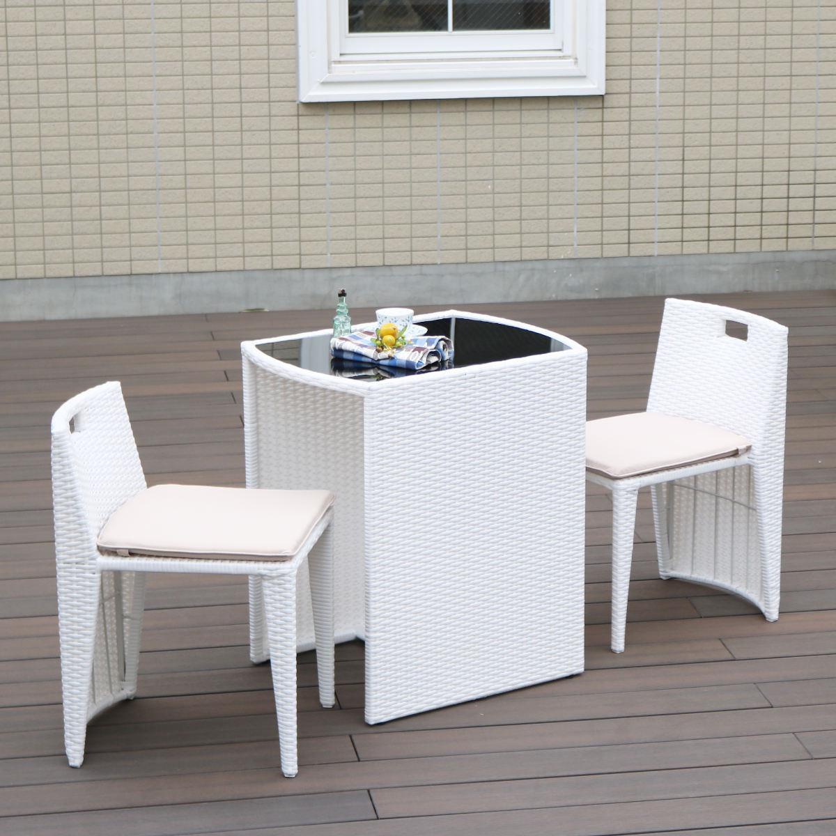 テーブル 3点セット リゾモダン ラタン調 コンパクト （ ガーデン