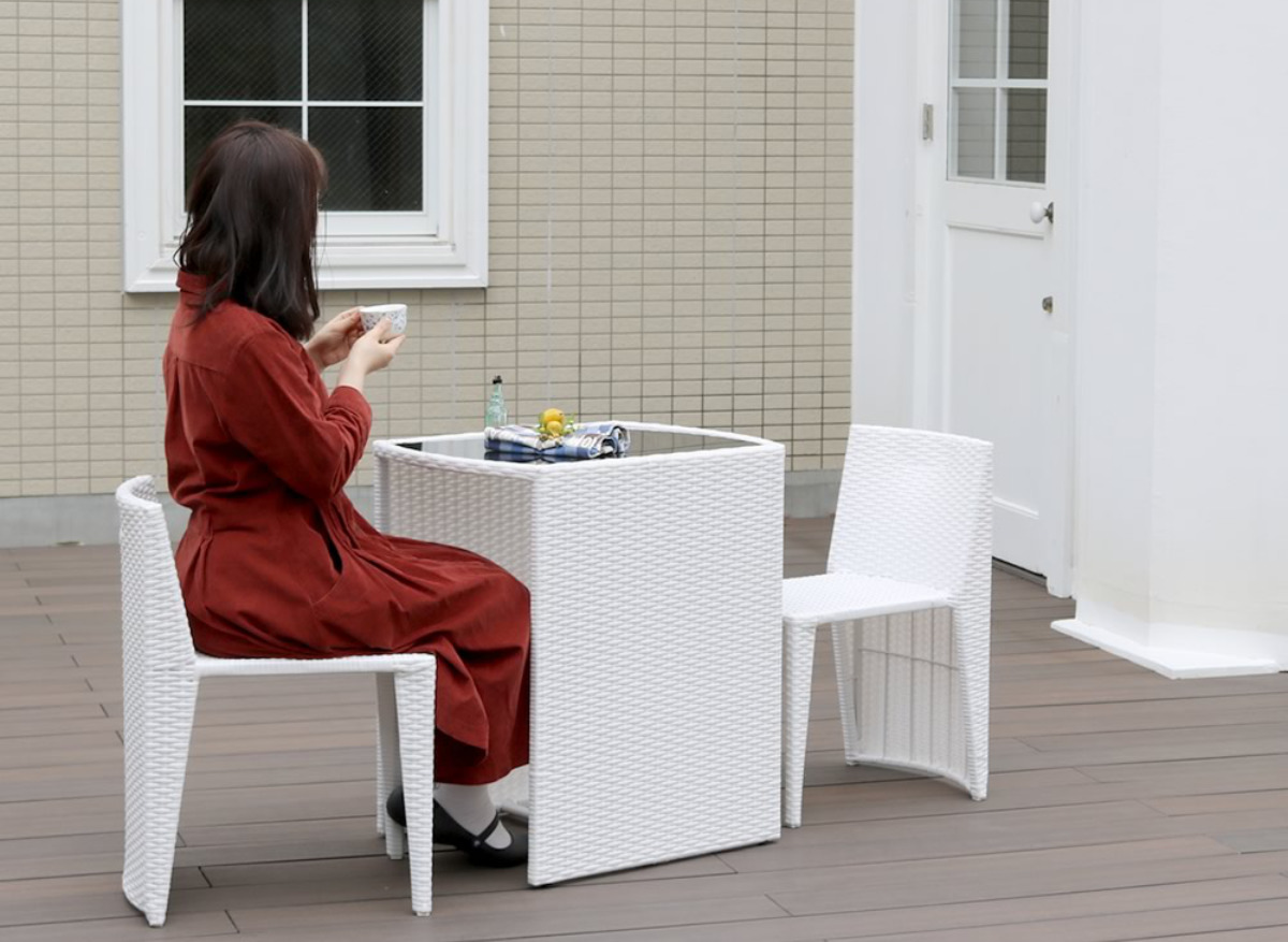 テーブル 3点セット リゾモダン ラタン調 コンパクト （ ガーデン