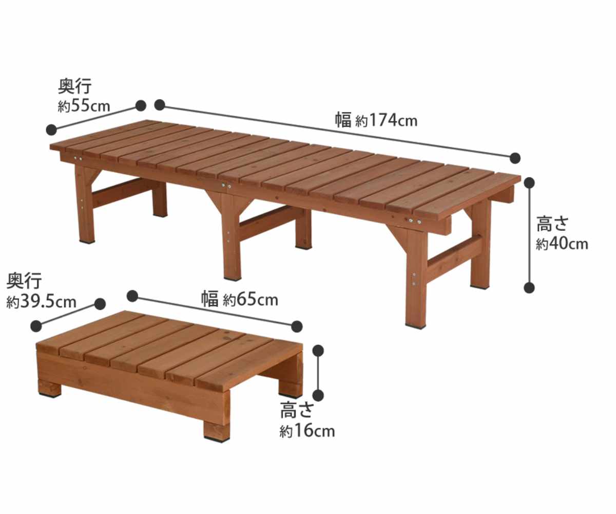 ユニット縁台ベンチ hiyori ステップセット 幅174×奥行55cm