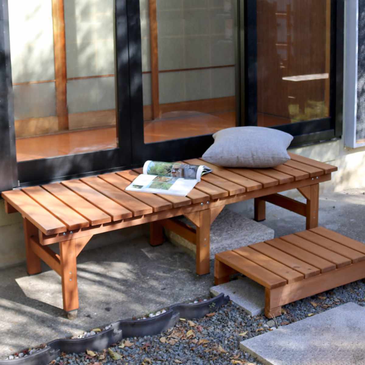 縁台　ベンチ 縁台ベンチ hiyori ステップセット 幅154.5×奥行55cm （ ベンチ