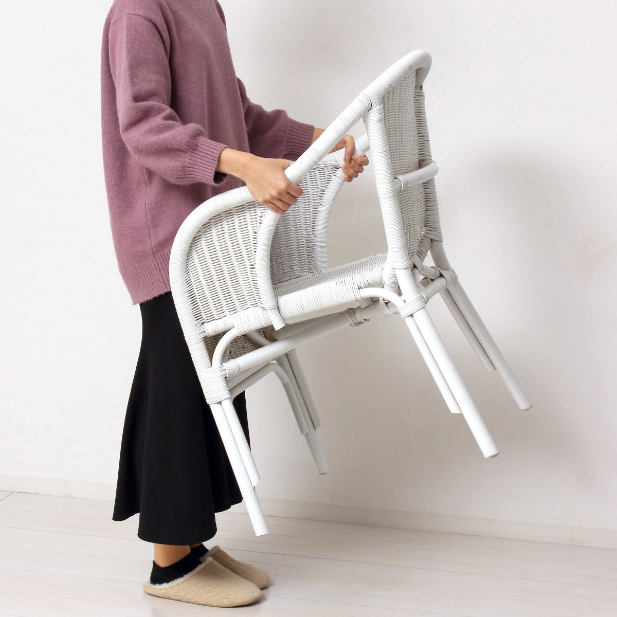 クロシオ ラタン スタッキングチェア 座面高45.5cm 完成品 （ ラタン