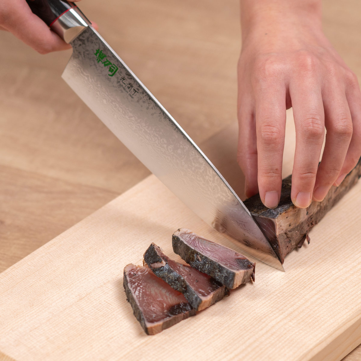 牛刀 20cm 九間丁 ダマスカス鋼割込 黒マイカルタ 堺刀司 日本製  