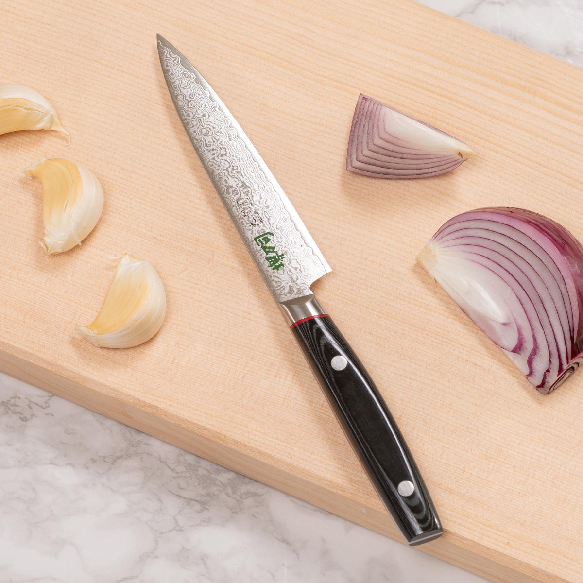 ペティナイフ 12cm 九間丁 ダマスカス鋼割込 黒マイカルタ 堺刀司 日本