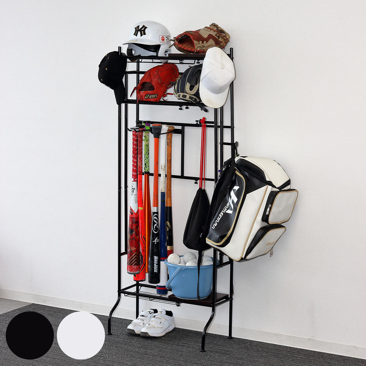 スポーツ用品 収納 伸縮可能 ラック 幅40-60cm （ 棚 伸縮 玄関収納 ヘルメット収納 部活道具 ）