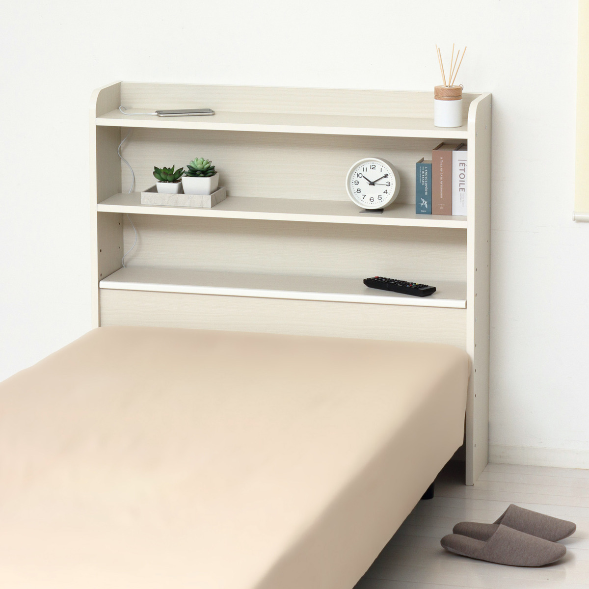 クロシオ ヘッドボード 幅93.5cm 高さ90cm 宮棚 日本製 （ 後付 棚