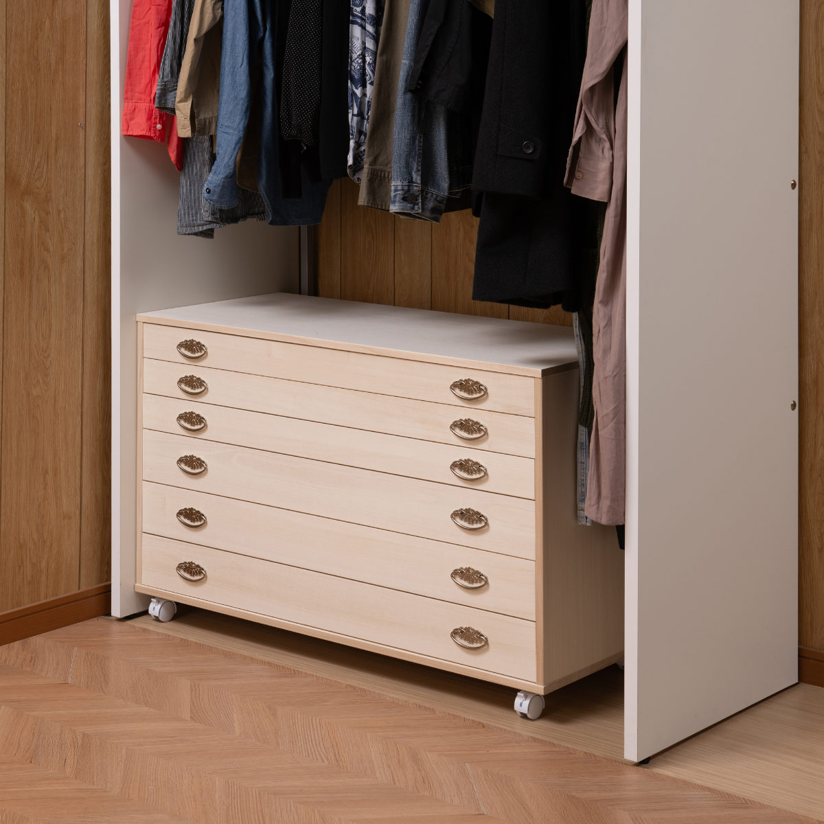 桐タンス 幅99.5cm 6段 シルバー金具 キャスター付 日本製 （ 桐