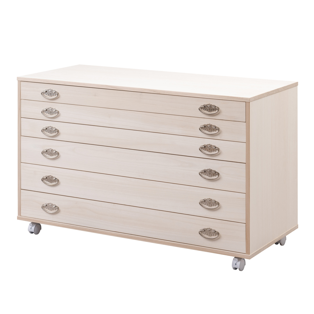 桐タンス 幅99.5cm 6段 シルバー金具 キャスター付 日本製 （ 桐