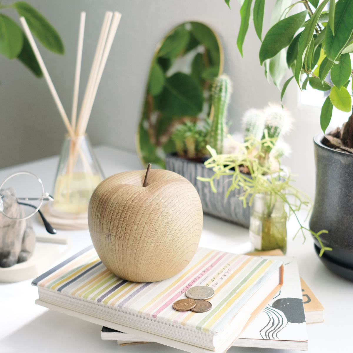 キシマ（KISHIMA） オブジェ 北欧風木調マネーバンク 陶器 （ 貯金箱