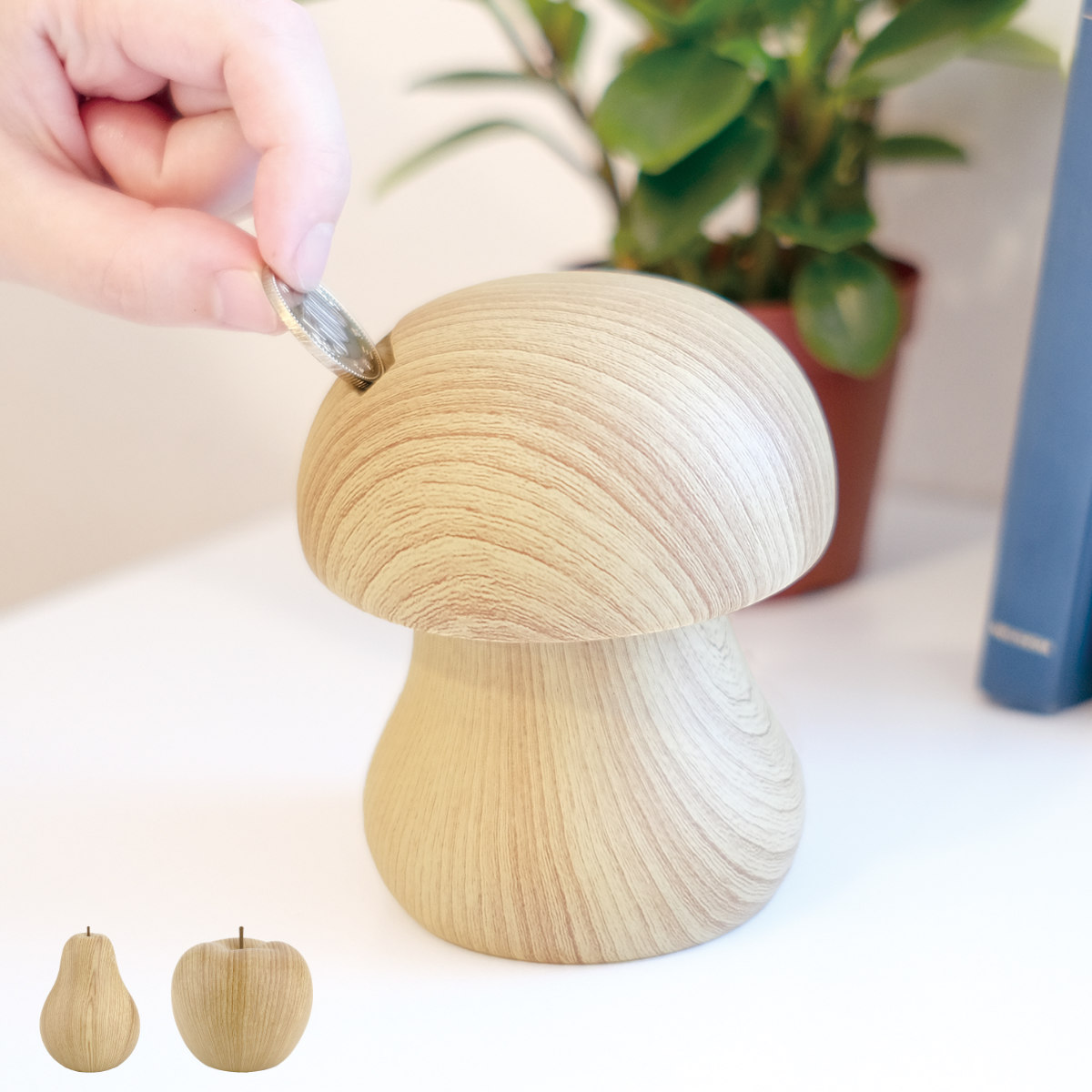 オブジェ 北欧風木調マネーバンク 陶器 （ 貯金箱 マネーボックス コイン マネーバンク コイン入れ コインバンク 貯金 小銭 北欧 木製風 ）