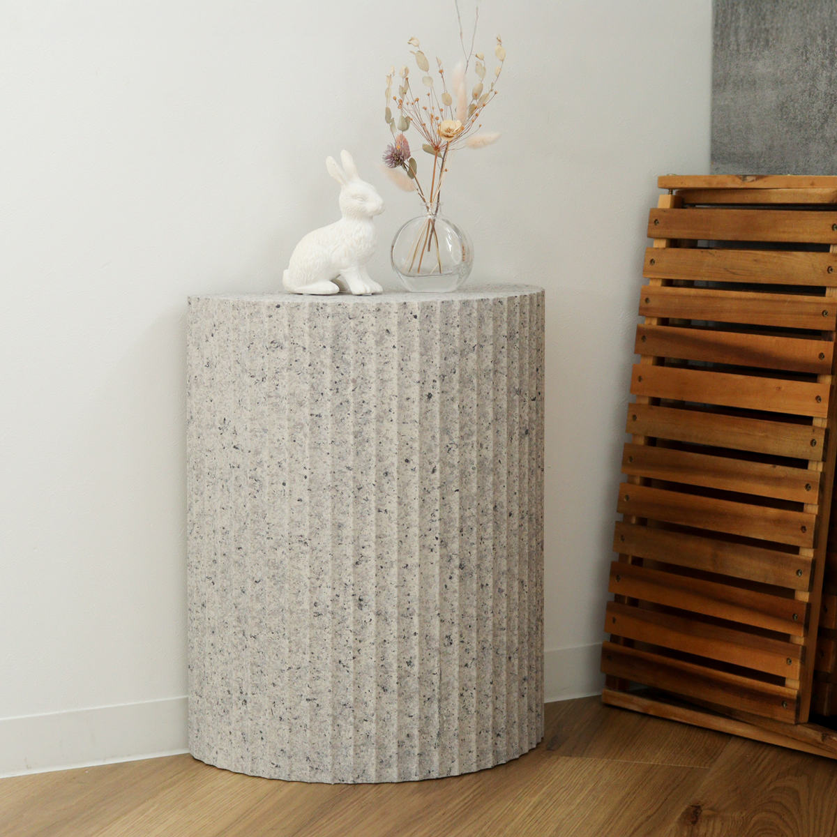 東谷 サイドテーブル 半円型 幅40cm 高さ48cm テラゾー柄 （ ストーン