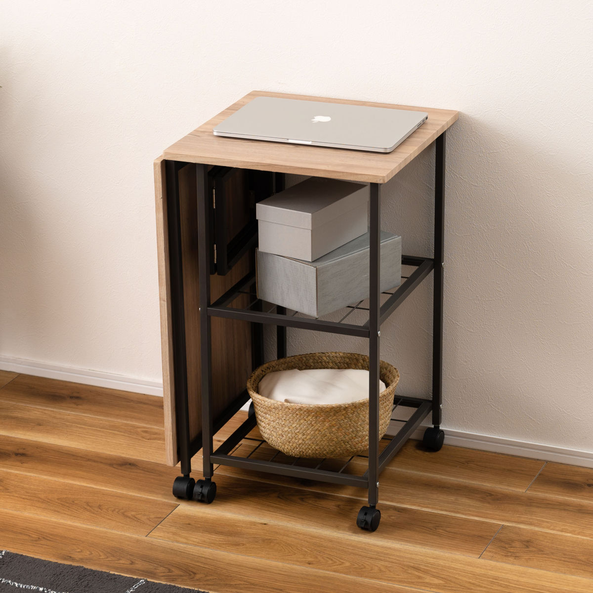 東谷 ワークデスク 折りたたみ 幅46cm 107cm ラック2段 キャスター付