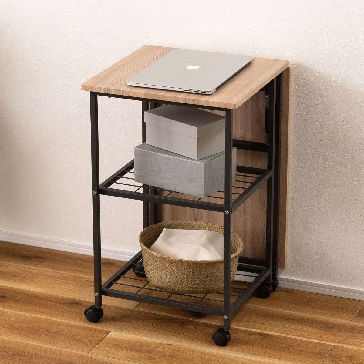 東谷 ワークデスク 折りたたみ 幅46cm 107cm ラック2段 キャスター付