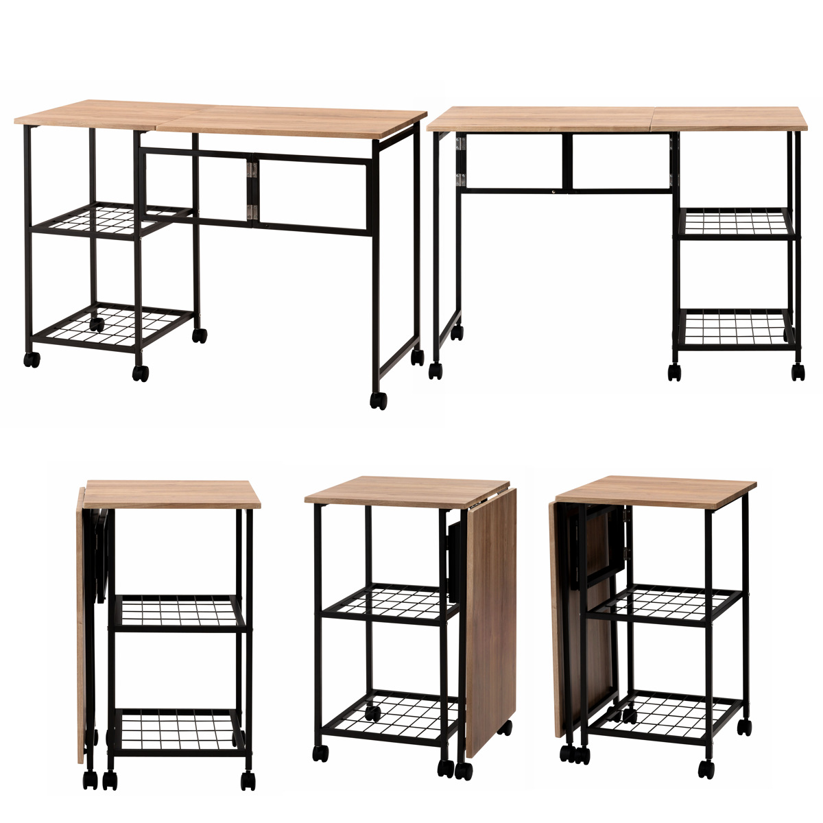 東谷 ワークデスク 折りたたみ 幅46cm 107cm ラック2段 キャスター付