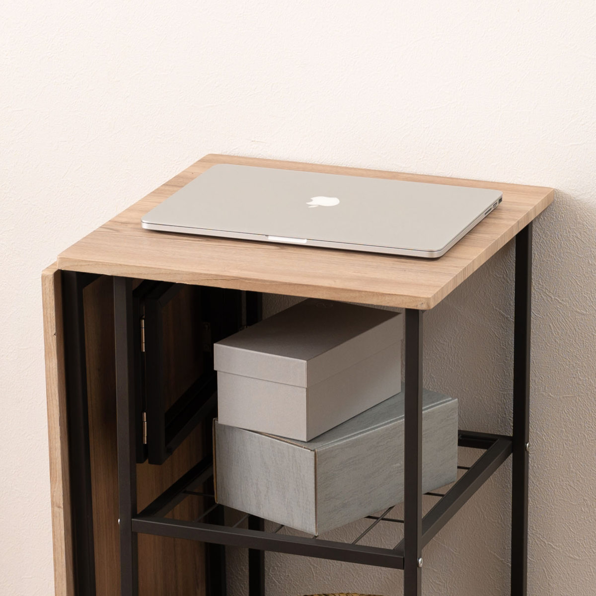 東谷 ワークデスク 折りたたみ 幅46cm 107cm ラック2段 キャスター付