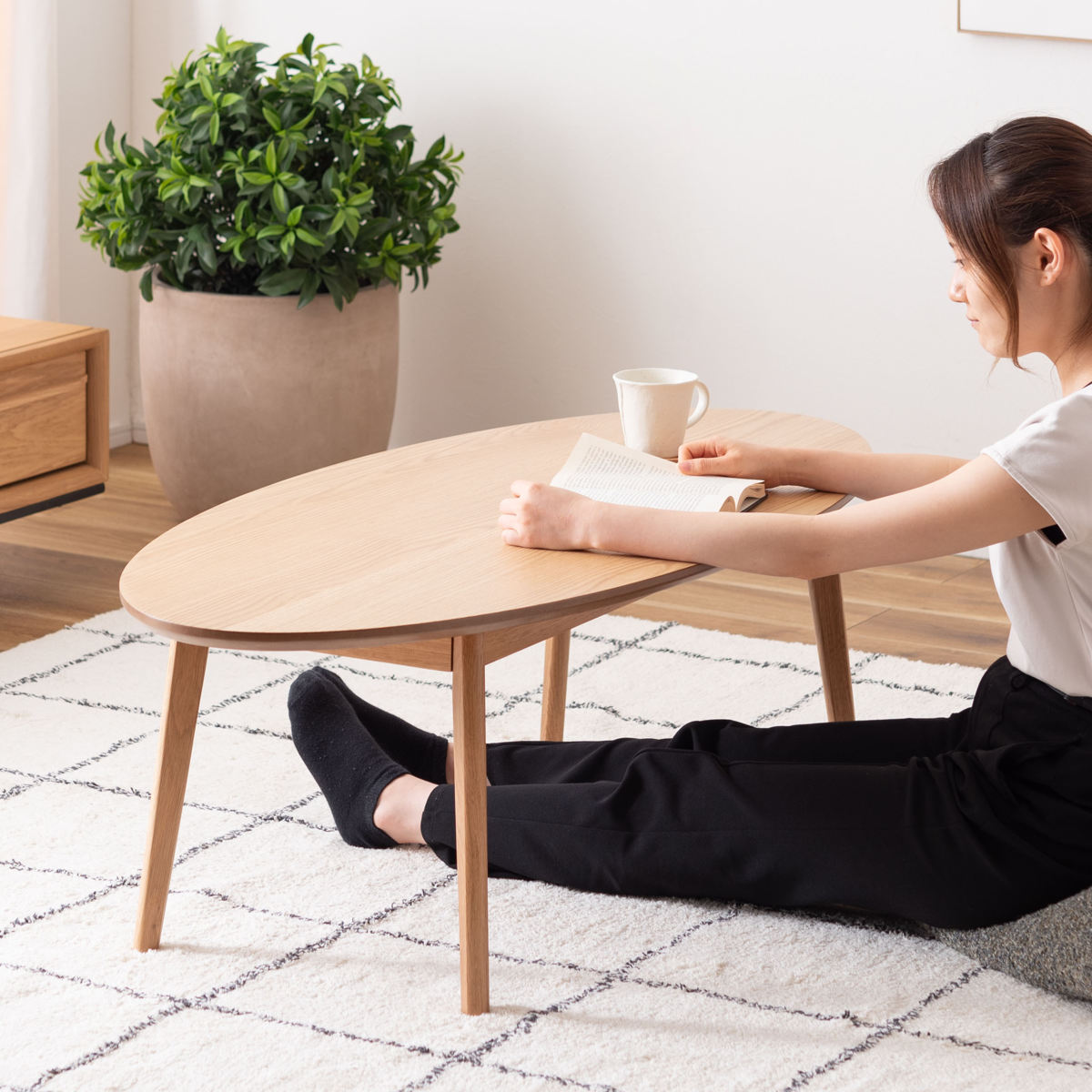 東谷 リビングテーブル オーバル型 幅120cm 高さ38cm （ オーク 木製