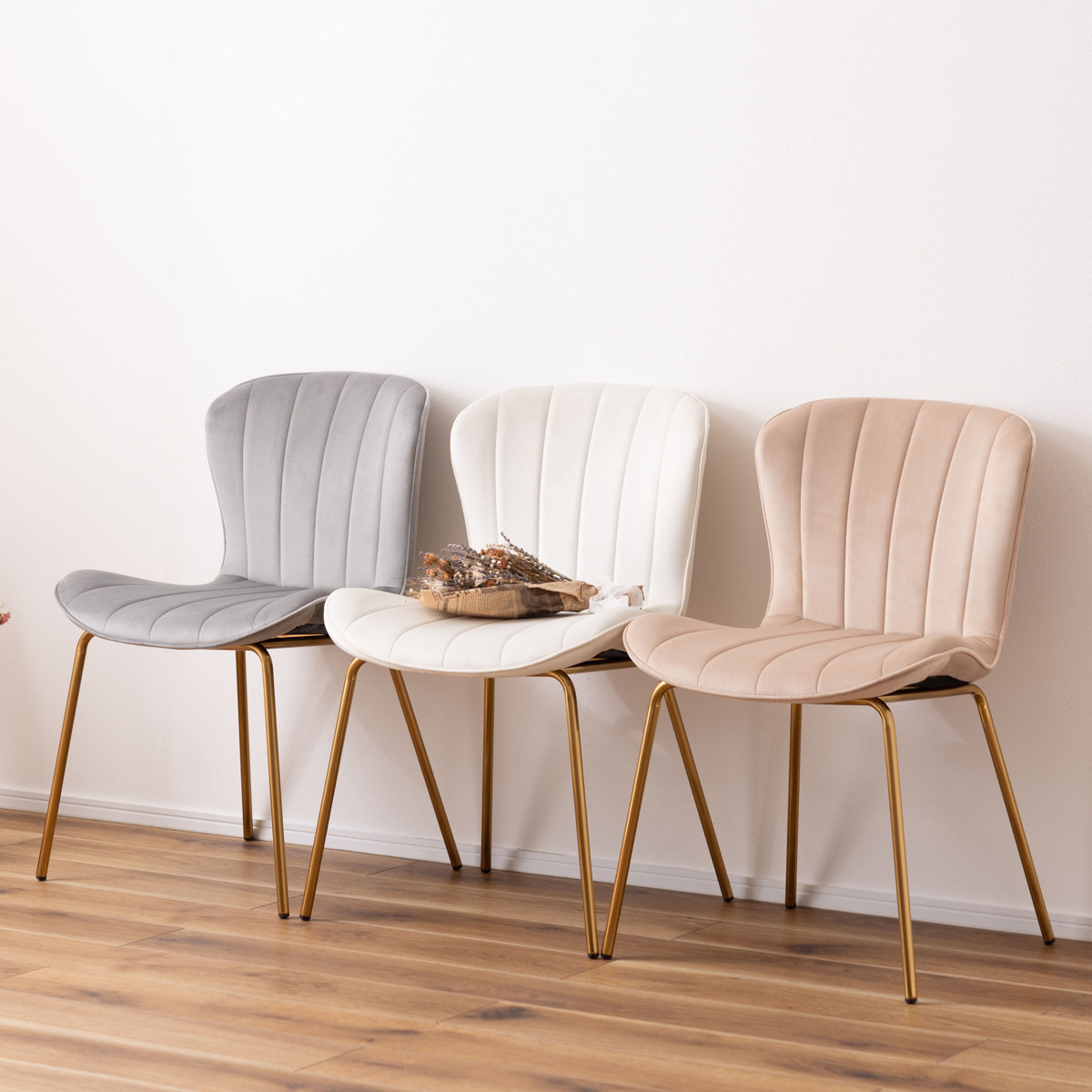 東谷 ダイニングチェア 座面高43cm ベロア調 アンティークゴールド脚