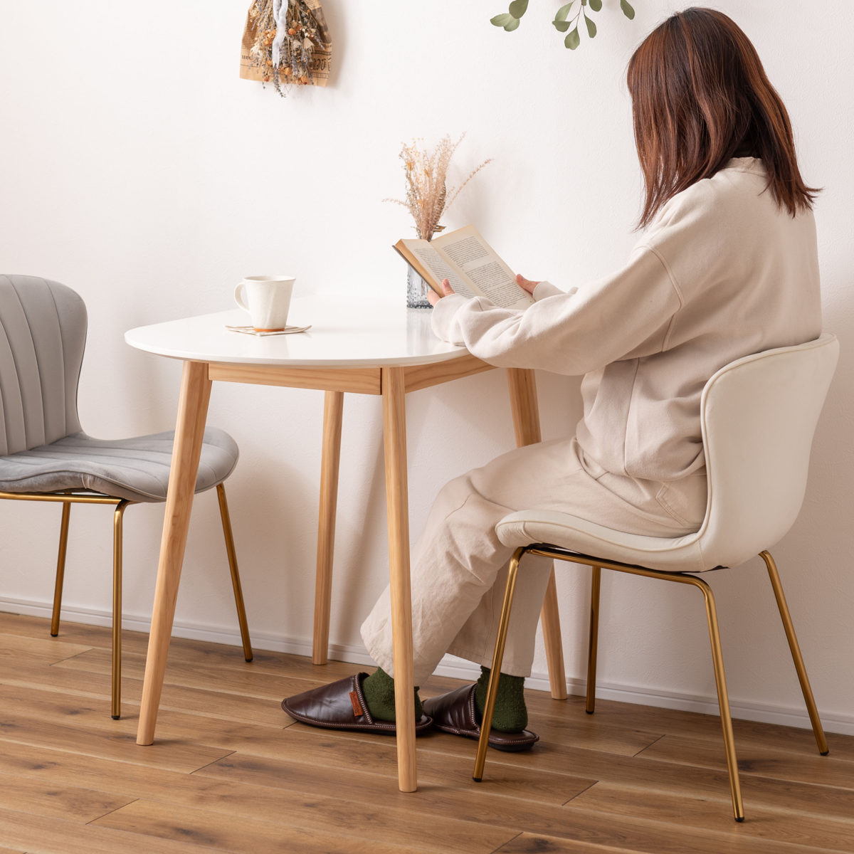 東谷 ダイニングチェア 座面高43cm ベロア調 アンティークゴールド脚