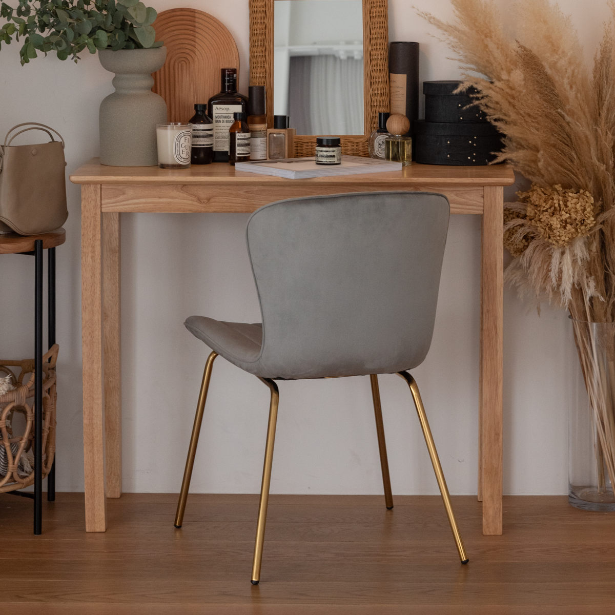 東谷 ダイニングチェア 座面高43cm ベロア調 アンティークゴールド脚