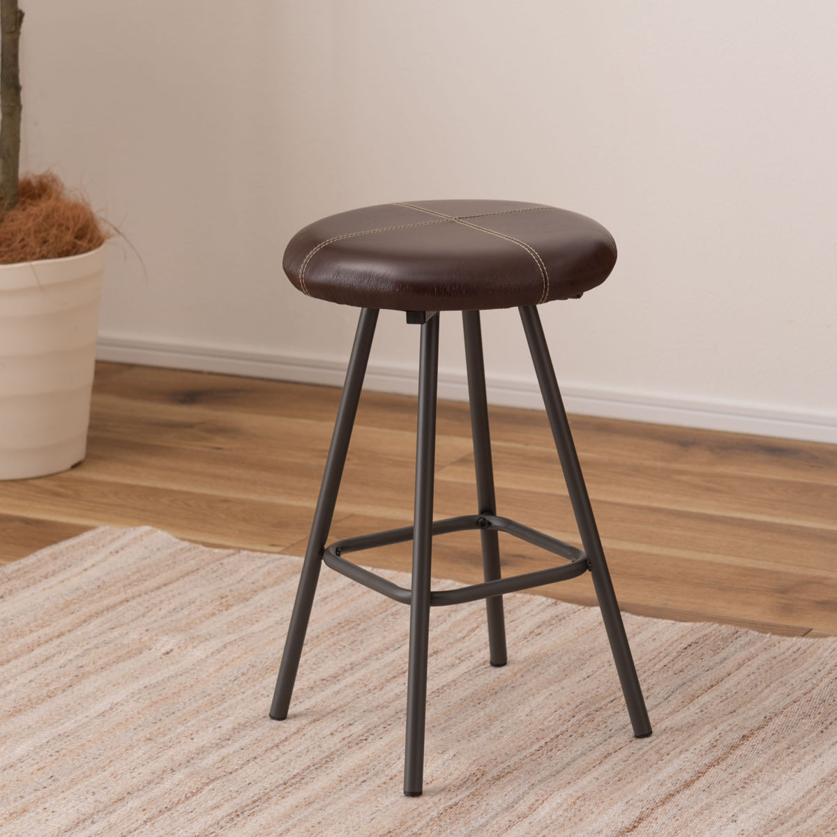 東谷 スツール 高さ45cm 座面丸型 レザー （ 丸 スチール ダイニング