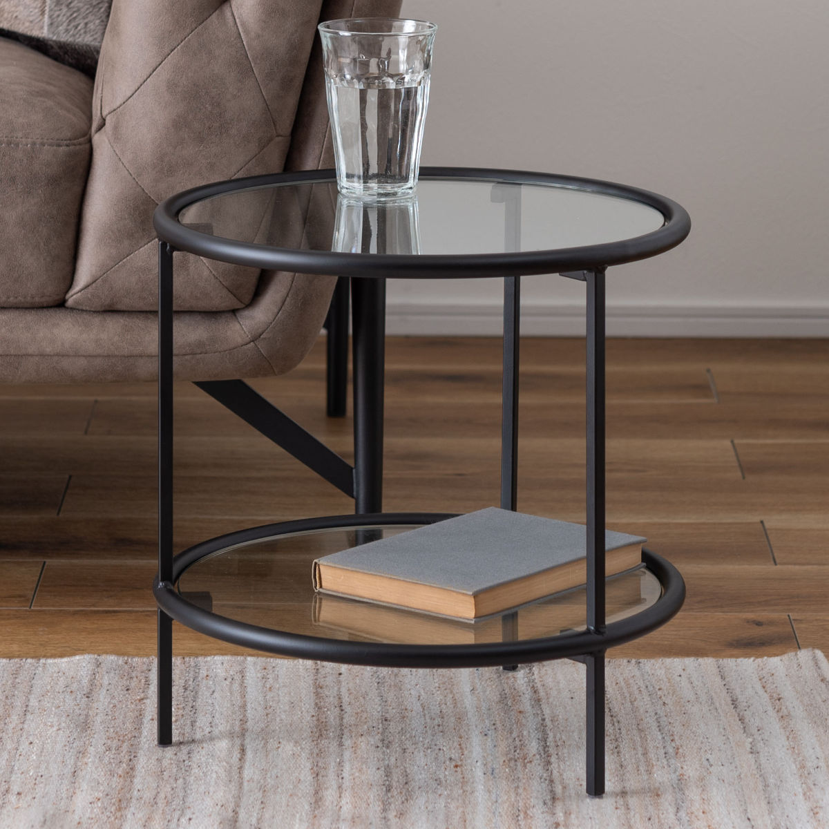 円型スライドテーブル ラウンドテーブル ガラステーブル サイドテーブル テーブル 468659-3.jpg