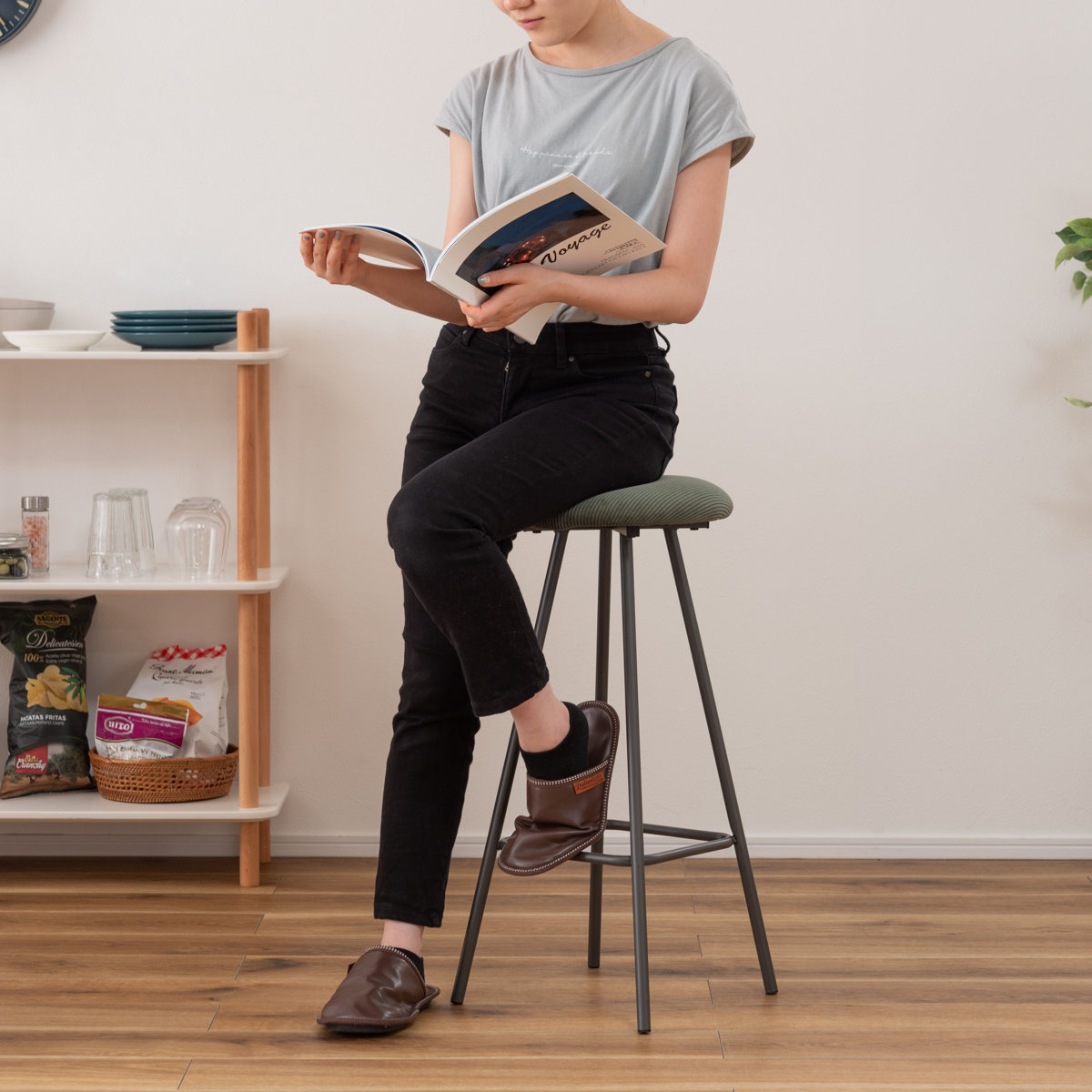 東谷 スツール 高さ65cm ハイタイプ 座面丸型 コーデュロイ （ ハイ