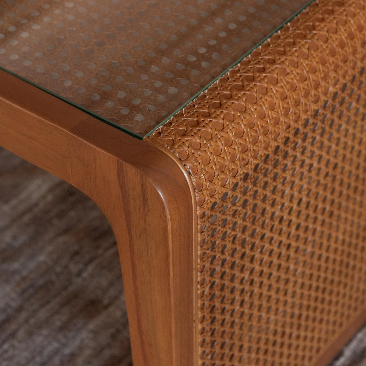 東谷 センターテーブル 幅90cm ガラステーブル ラタン （ 机 リビング