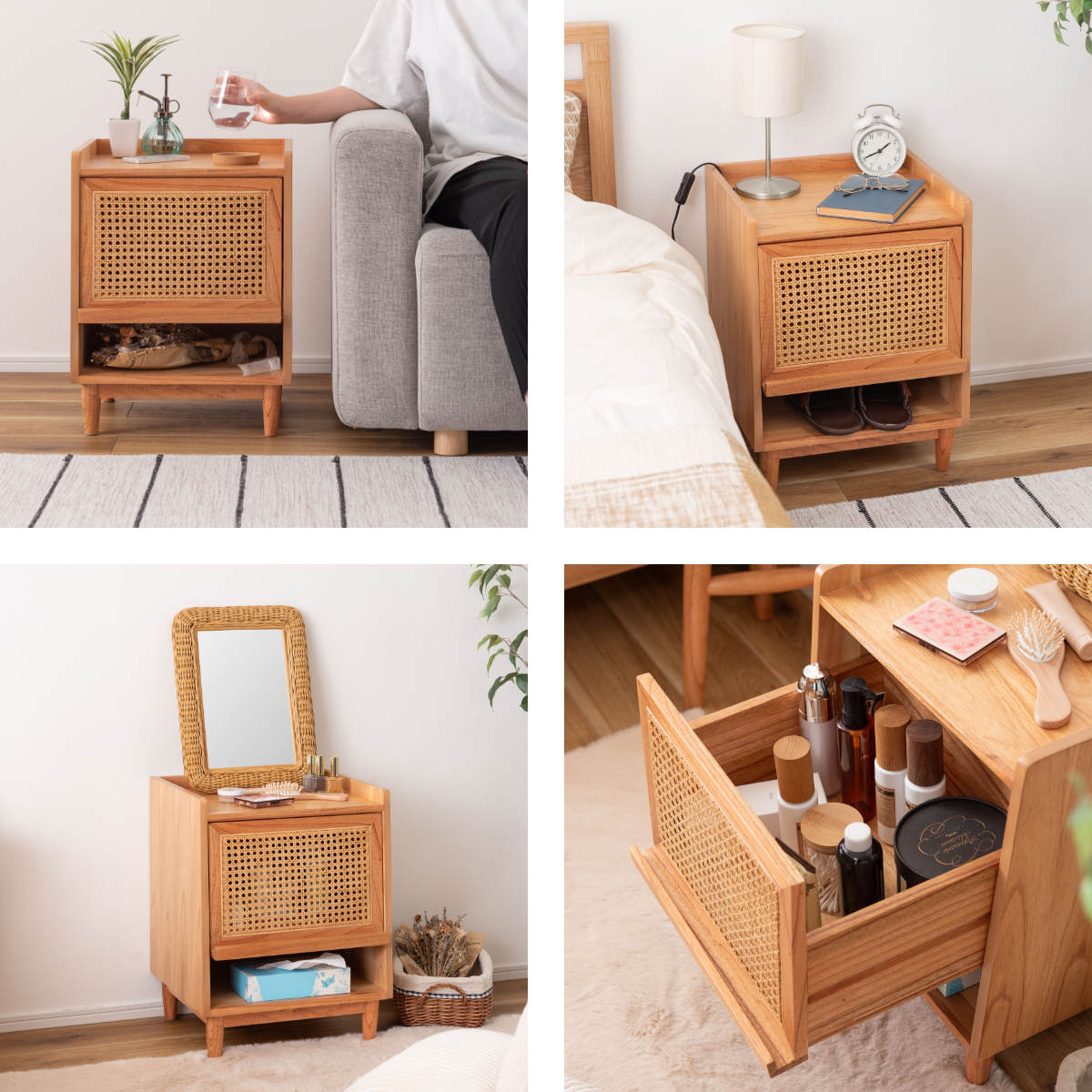 東谷 サイドテーブル 高さ52cm 引出し付 ラタン ナイトテーブル （ 机